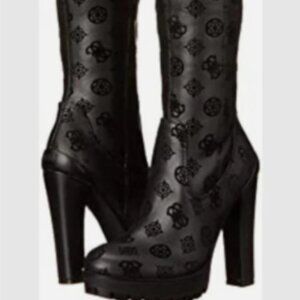 Guess black Taylin Over Knee lug platform sole high heel faux leather boot 7.5